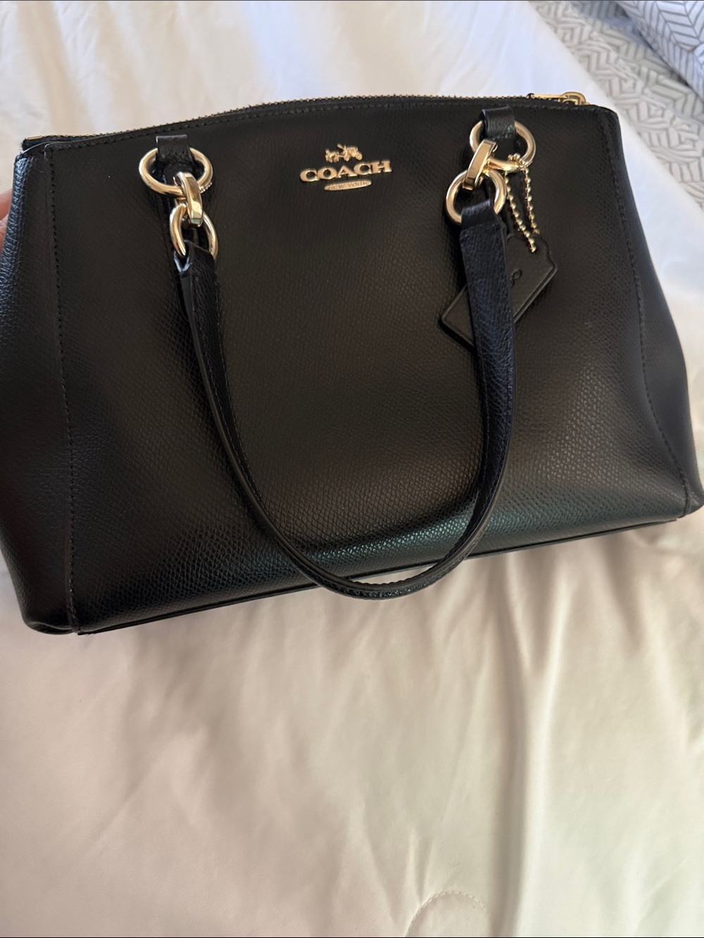 Coach Black Leather Structured Satchel with Gold Hardware
